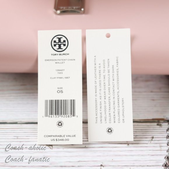 NWT Tory Burch Emerson Chain Wallet Patent Leather Crossbody in Clay Pink - Picture 9 of 9